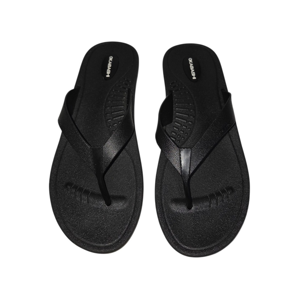 Okabashi Maui Women Flip Flops Black Thong Sandals Size ML 8-9 Made in USA‎